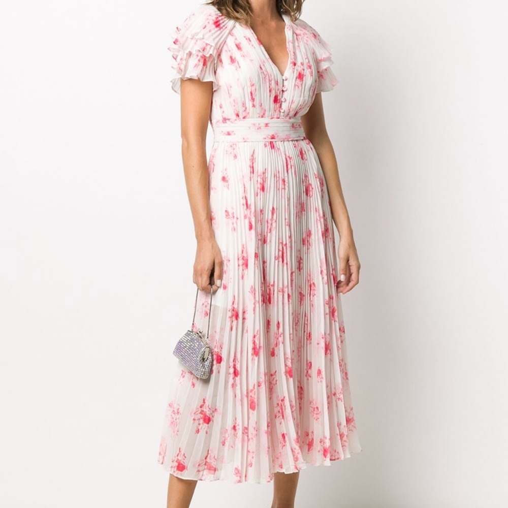 Self-Portrait PLEATED FLORAL PRINT MIDI DRESS. Size US 8/UK 12.